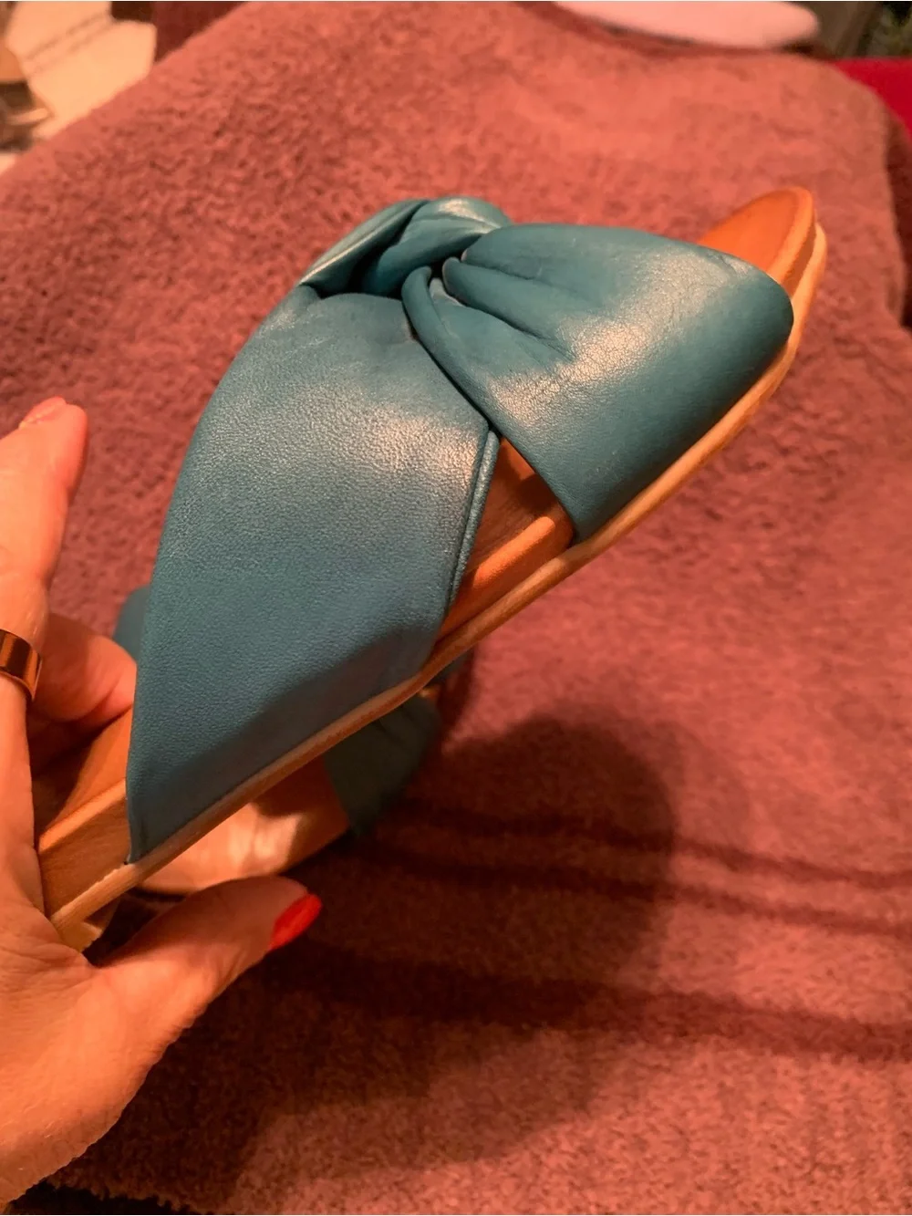 Miz Mooz Teal Knot Slip-On Leather Sandals